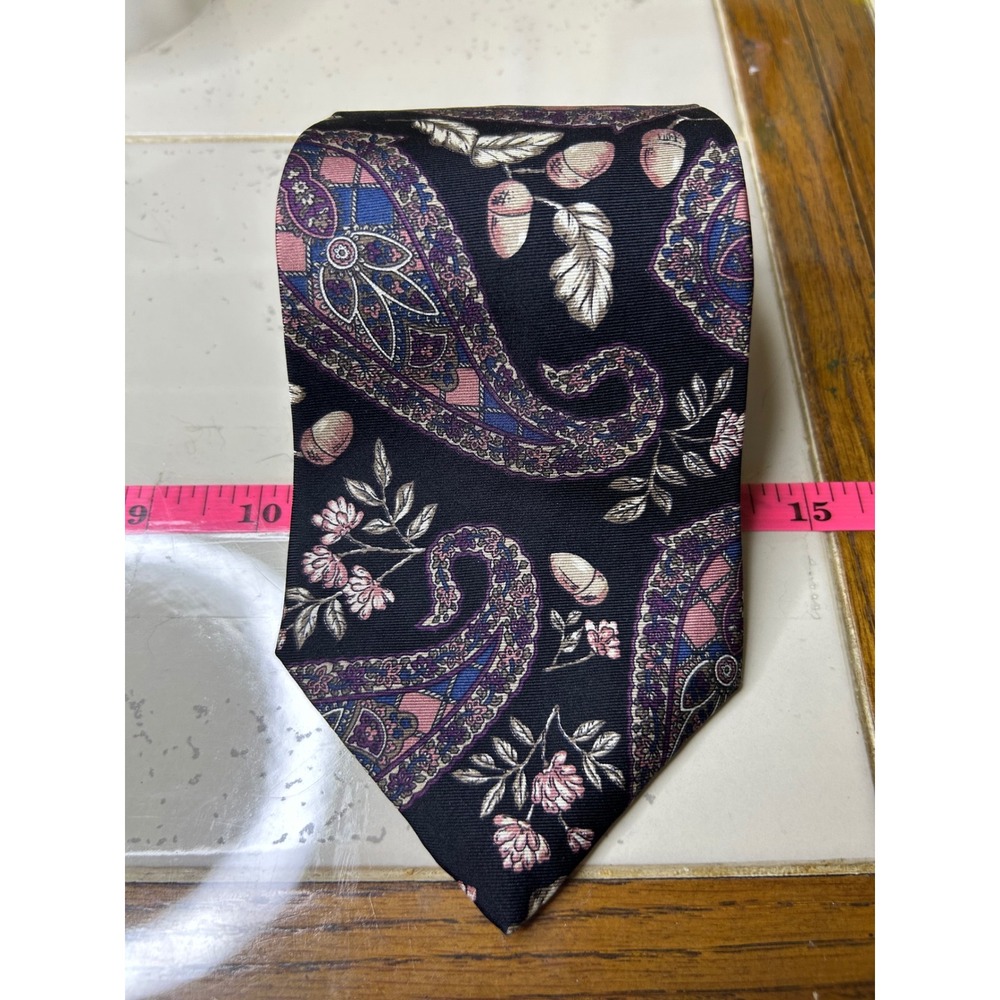 Buckingham Men's Necktie‎ Paisley Acorn Floral Pattern Blue Pink Black